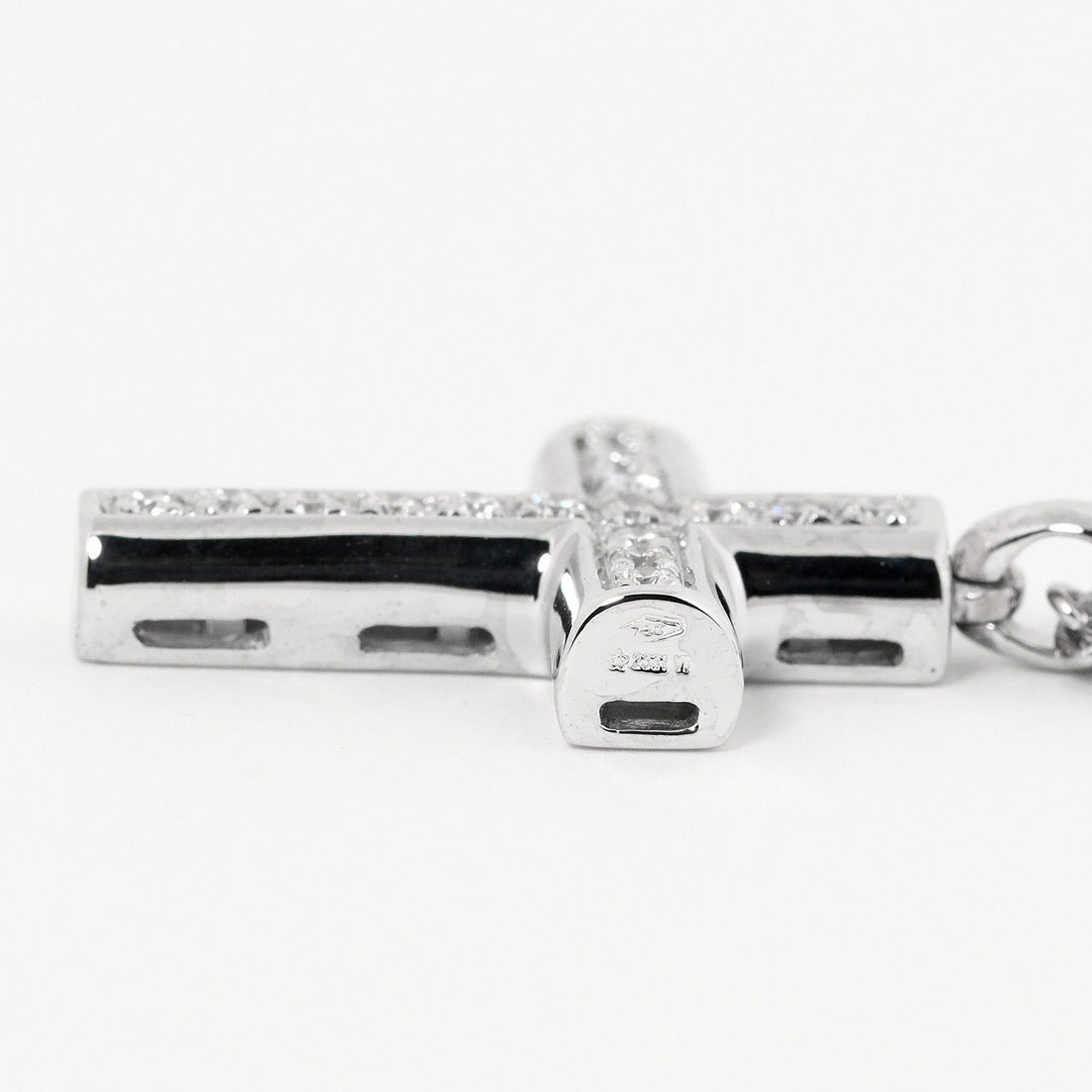 BVLGARI Necklace K18 White Gold, 16P Diamond Silver 9.53g Latin cross Women Used Authentic