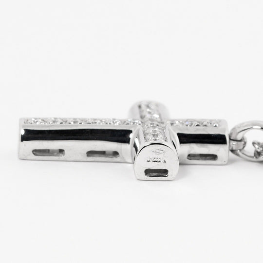 BVLGARI Necklace K18 White Gold, 16P Diamond Silver 9.53g Latin cross Women Used Authentic