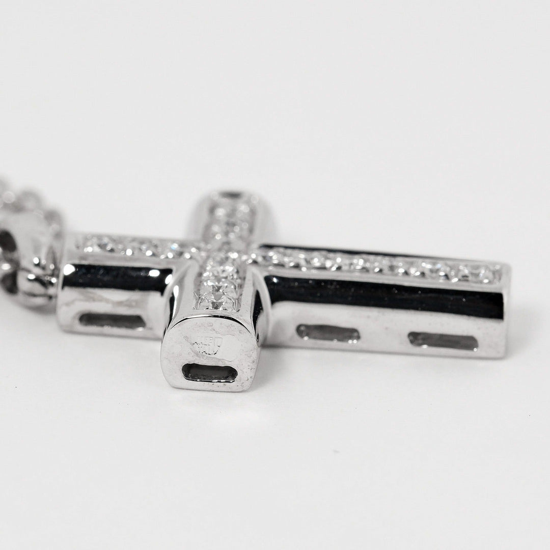 BVLGARI Necklace K18 White Gold, 16P Diamond Silver 9.53g Latin cross Women Used Authentic