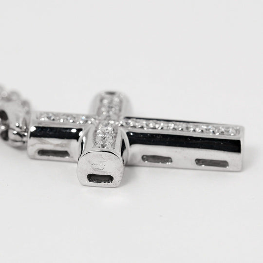 BVLGARI Necklace K18 White Gold, 16P Diamond Silver 9.53g Latin cross Women Used Authentic