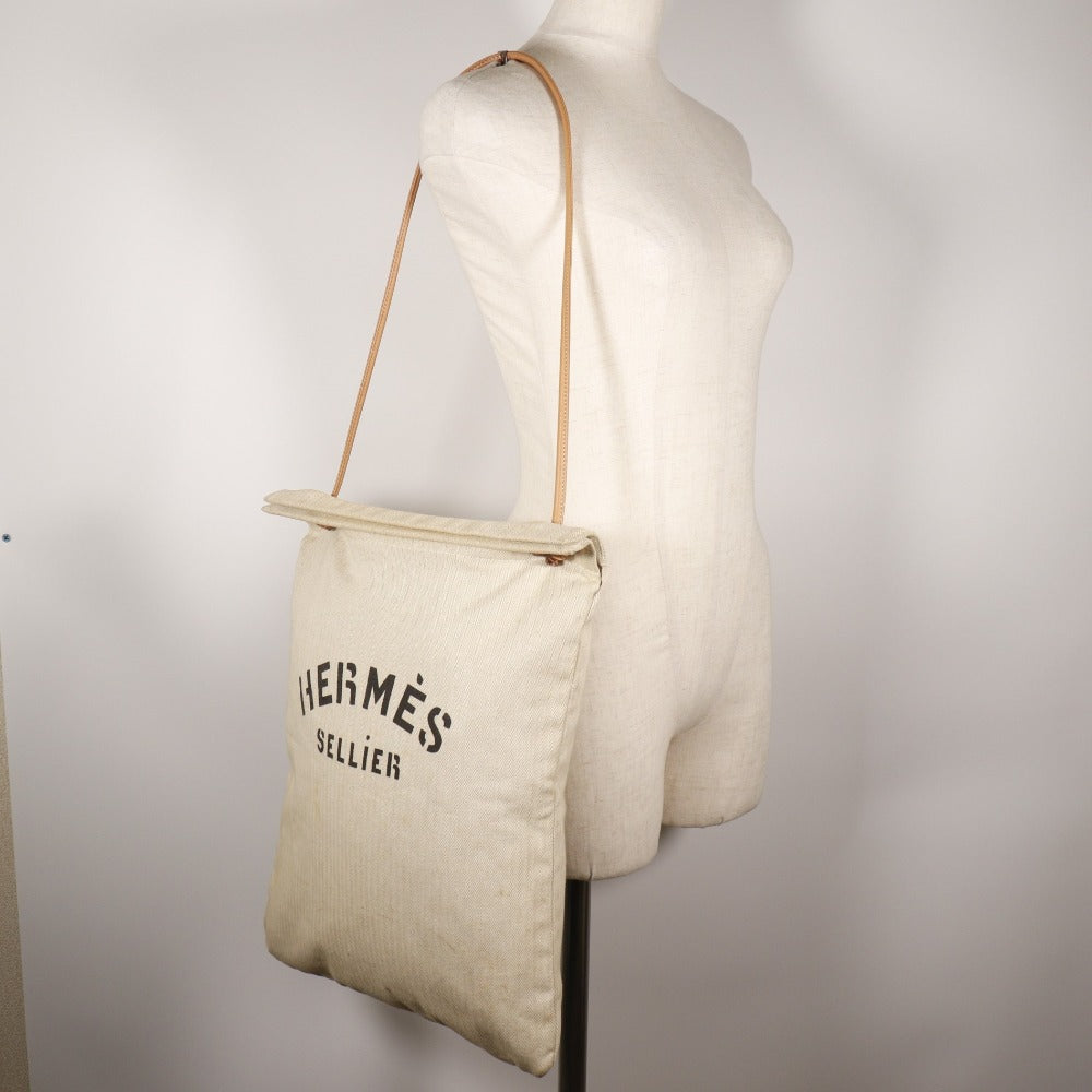 HERMES Shoulder Bag canvas beige Alain GM Women Used Authentic