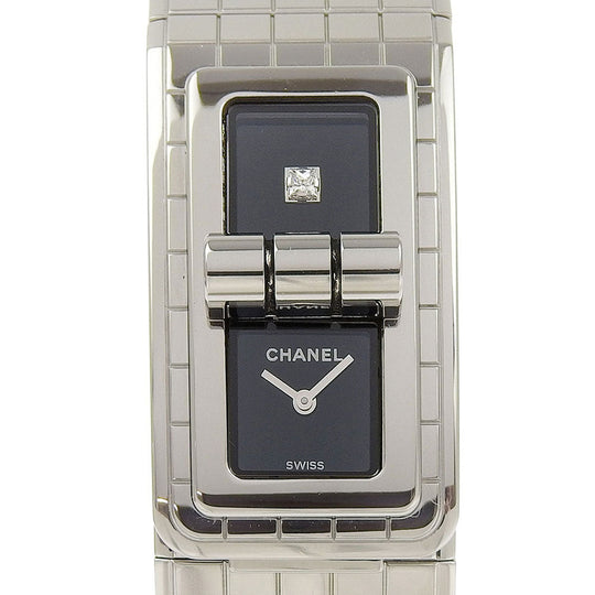 CHANEL Watches Quartz H5144 Stainless Steel Silver 1P diamond Code Coco black dial Women Used Authentic