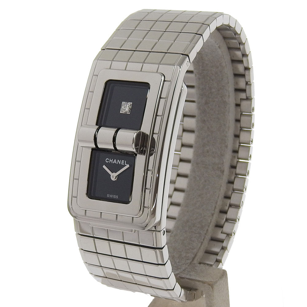 CHANEL Watches Quartz H5144 Stainless Steel Silver 1P diamond Code Coco black dial Women Used Authentic