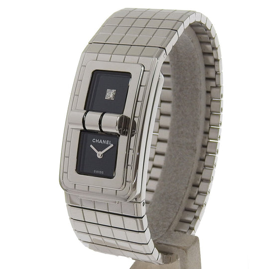 CHANEL Watches Quartz H5144 Stainless Steel Silver 1P diamond Code Coco black dial Women Used Authentic