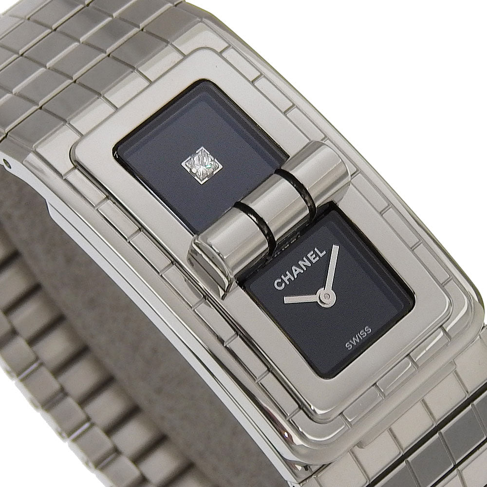 CHANEL Watches Quartz H5144 Stainless Steel Silver 1P diamond Code Coco black dial Women Used Authentic