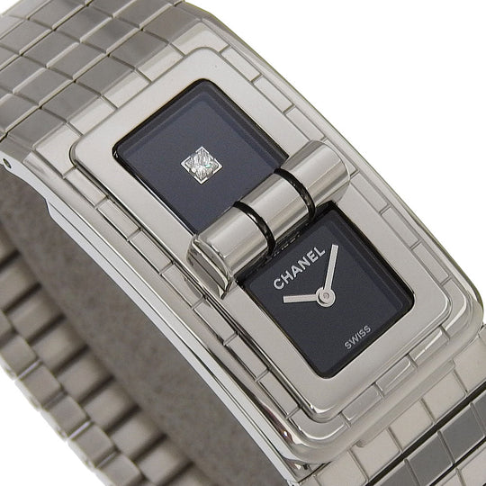 CHANEL Watches Quartz H5144 Stainless Steel Silver 1P diamond Code Coco black dial Women Used Authentic