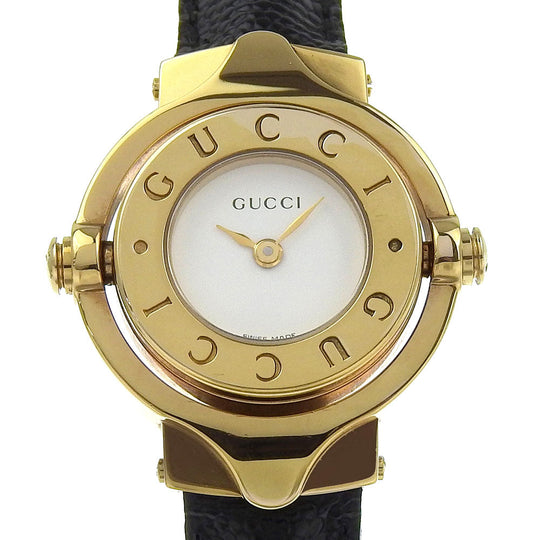 GUCCI Watches Quartz Plated Gold gold Bangle Turn face White dial Women Used Authentic