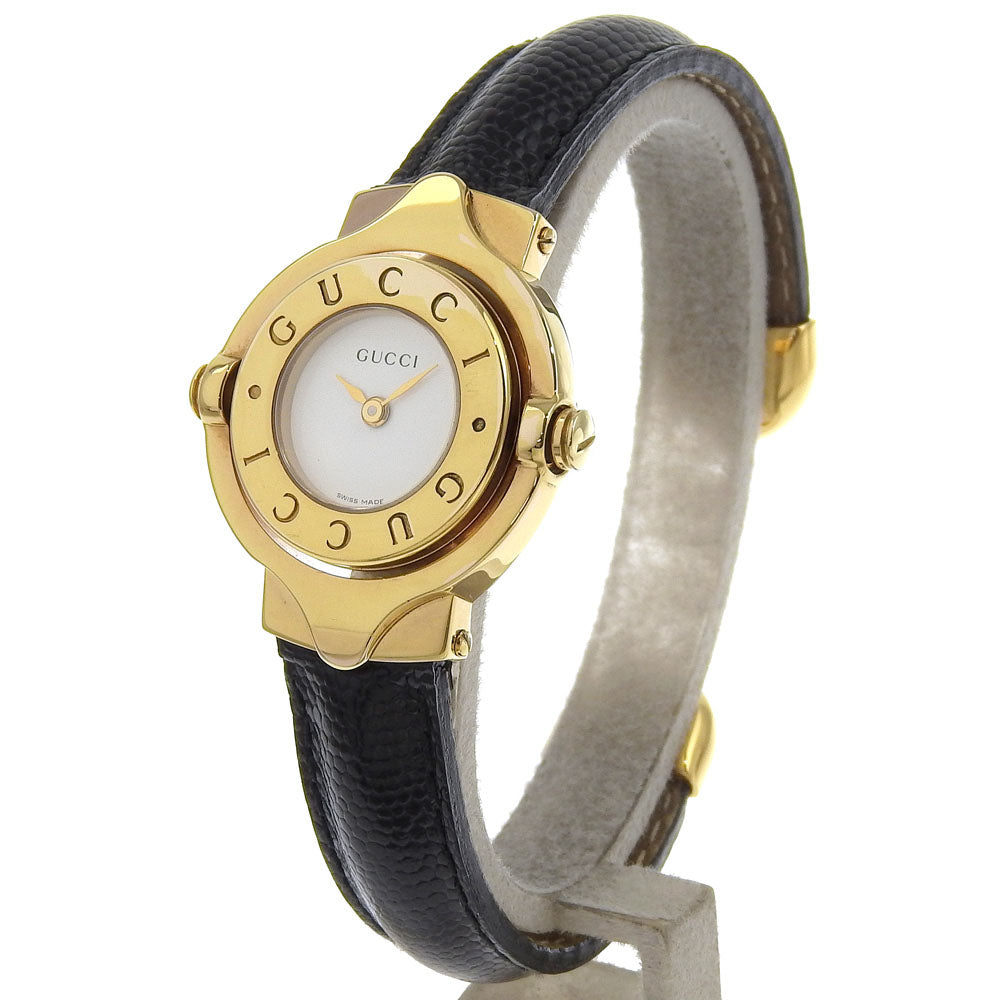 GUCCI Watches Quartz Plated Gold gold Bangle Turn face White dial Women Used Authentic