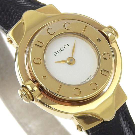 GUCCI Watches Quartz Plated Gold gold Bangle Turn face White dial Women Used Authentic