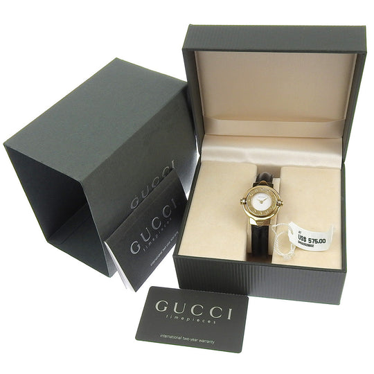 GUCCI Watches Quartz Plated Gold gold Bangle Turn face White dial Women Used Authentic