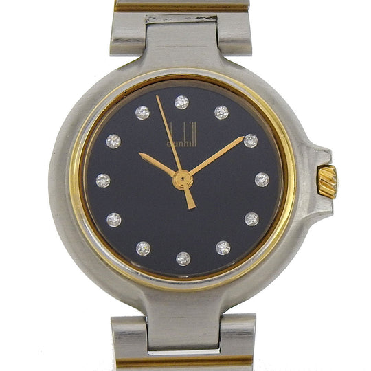 Dunhill Watches Quartz Stainless Steel , Plated Gold Silver 12P diamond Millennium black dial Women Used Authentic