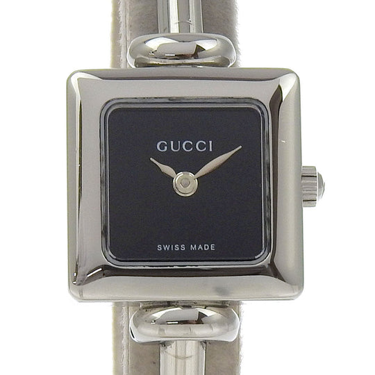 GUCCI Watches Quartz 1900L Stainless Steel Silver Bangle watch black dial Women Used Authentic