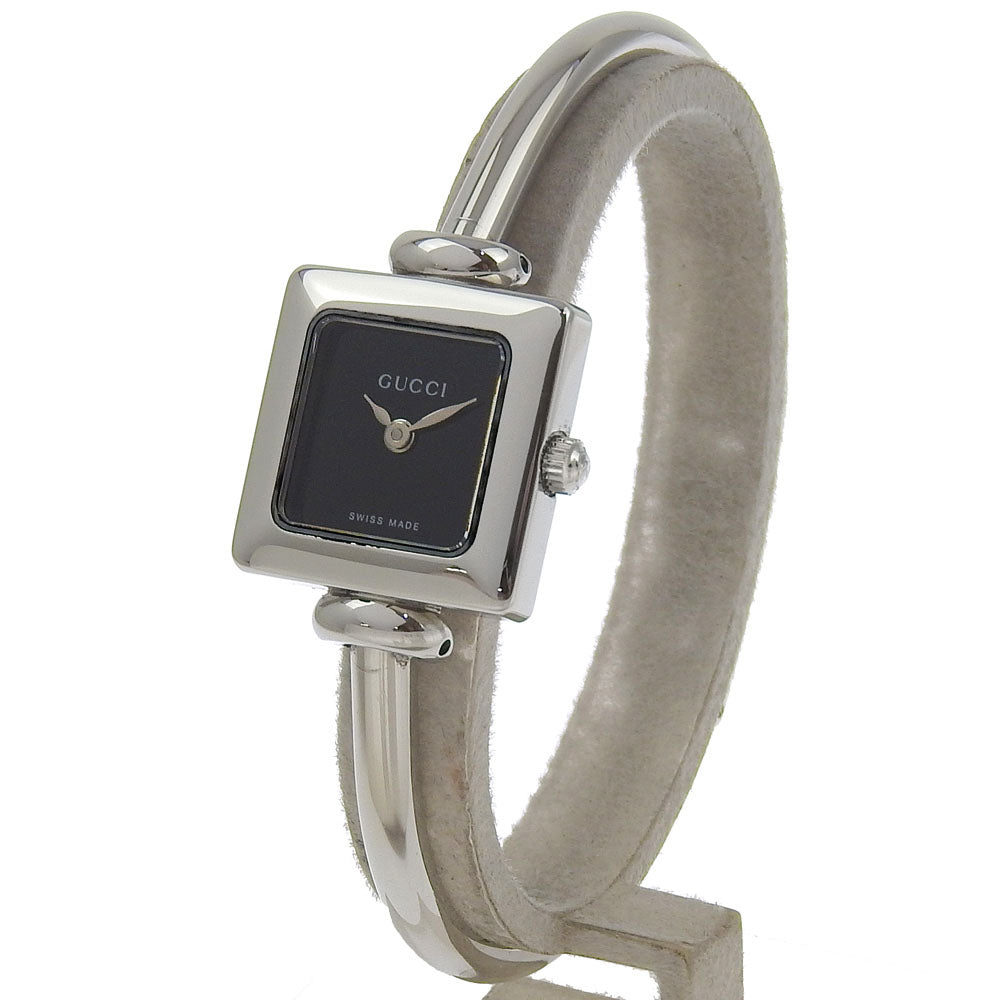 GUCCI Watches Quartz 1900L Stainless Steel Silver Bangle watch black dial Women Used Authentic