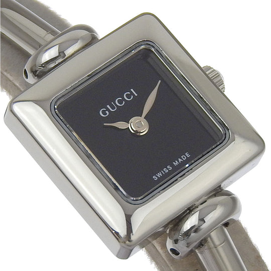GUCCI Watches Quartz 1900L Stainless Steel Silver Bangle watch black dial Women Used Authentic