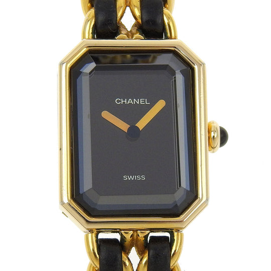 CHANEL Watches Quartz H0001 Plated Gold , Leather gold Premiere L black dial Women L Used Authentic