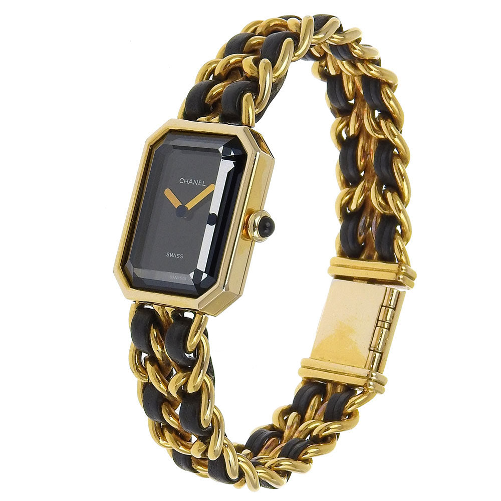 CHANEL Watches Quartz H0001 Plated Gold , Leather gold Premiere L black dial Women L Used Authentic
