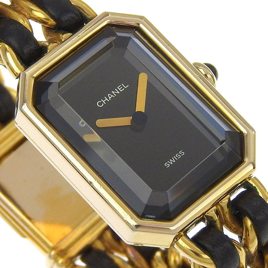 CHANEL Watches Quartz H0001 Plated Gold , Leather gold Premiere L black dial Women L Used Authentic