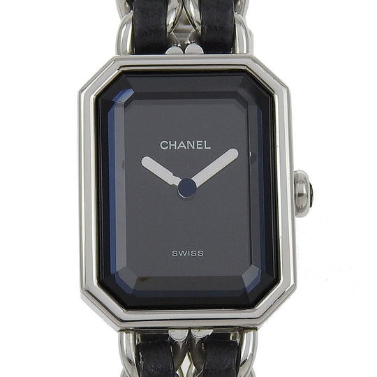 CHANEL Watches Quartz H0451 Stainless Steel , Embossed Leather Silver Premiere S black dial Women Used Authentic