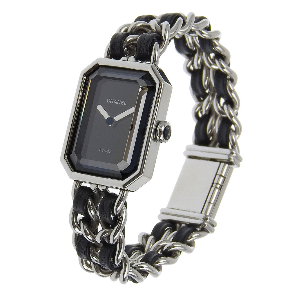 CHANEL Watches Quartz H0451 Stainless Steel , Embossed Leather Silver Premiere S black dial Women Used Authentic