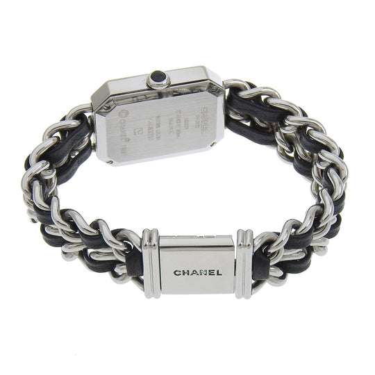 CHANEL Watches Quartz H0451 Stainless Steel , Embossed Leather Silver Premiere S black dial Women Used Authentic