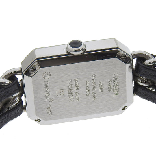 CHANEL Watches Quartz H0451 Stainless Steel , Embossed Leather Silver Premiere S black dial Women Used Authentic