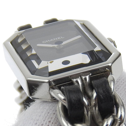 CHANEL Watches Quartz H0451 Stainless Steel , Embossed Leather Silver Premiere S black dial Women Used Authentic