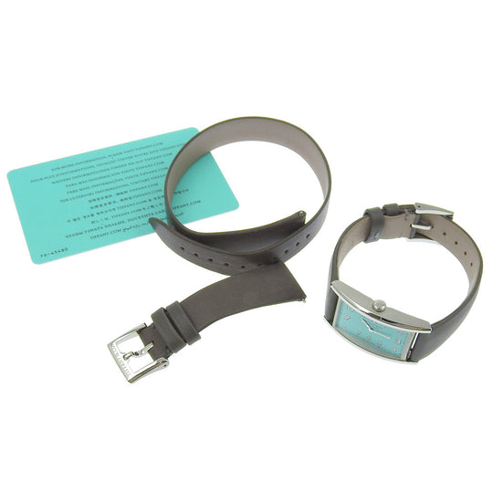 TIFFANY&Co. Watches Quartz 36668679 Stainless Steel , Embossed Leather blue East West blue dial Women Used Authentic