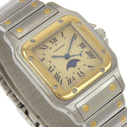 CARTIER Watches Quartz W20007C4 Stainless Steel , YG Silver Moon phase Santos Galve LM beige dial