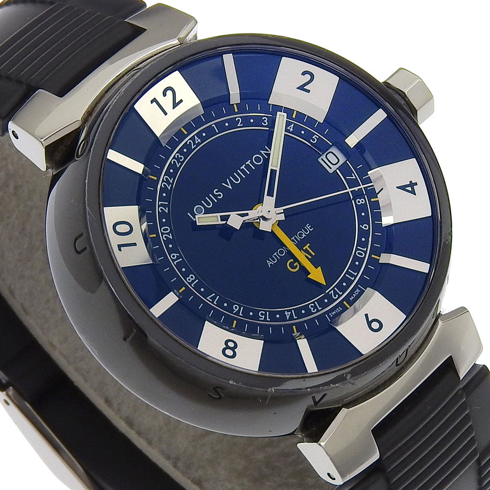 LOUIS VUITTON Watches Mechanical Automatic Q113K Stainless Steel, Rubber Silver Tambour GMT black dial mens Used Authentic