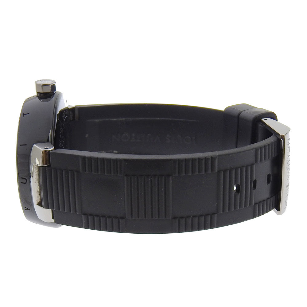 LOUIS VUITTON Watches Mechanical Automatic Q113K Stainless Steel, Rubber Silver Tambour GMT black dial mens Used Authentic