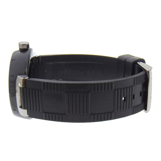 LOUIS VUITTON Watches Mechanical Automatic Q113K Stainless Steel, Rubber Silver Tambour GMT black dial mens Used Authentic
