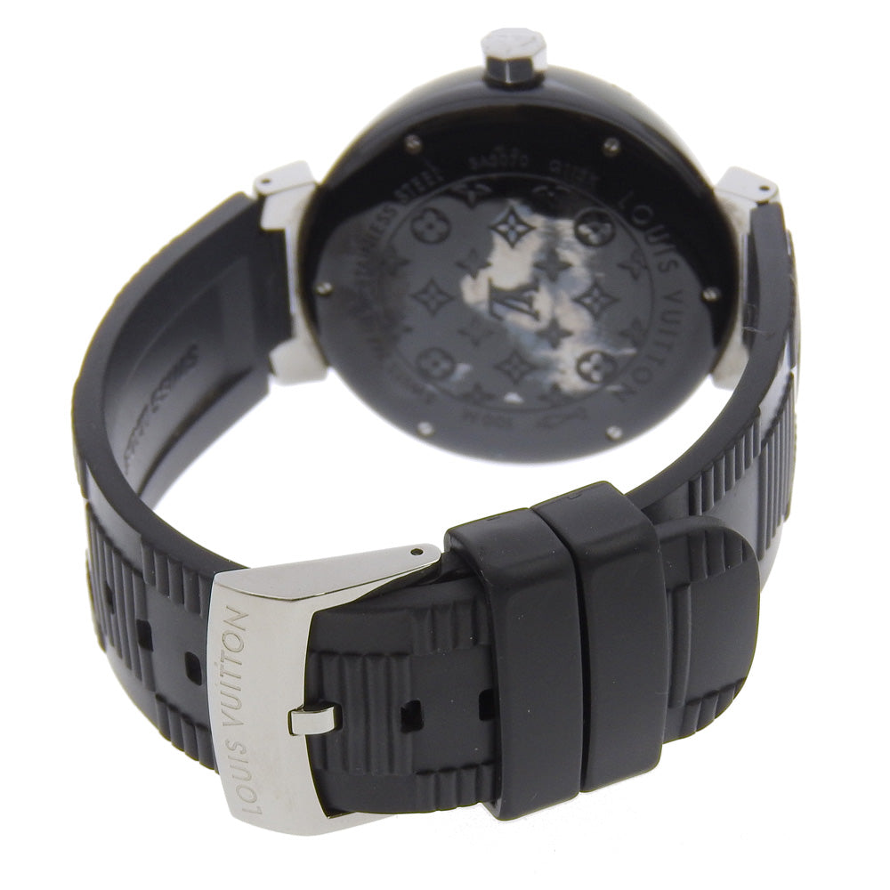 LOUIS VUITTON Watches Mechanical Automatic Q113K Stainless Steel, Rubber Silver Tambour GMT black dial mens Used Authentic