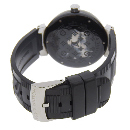 LOUIS VUITTON Watches Mechanical Automatic Q113K Stainless Steel, Rubber Silver Tambour GMT black dial mens Used Authentic