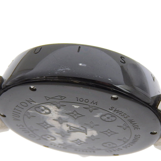 LOUIS VUITTON Watches Mechanical Automatic Q113K Stainless Steel, Rubber Silver Tambour GMT black dial mens Used Authentic