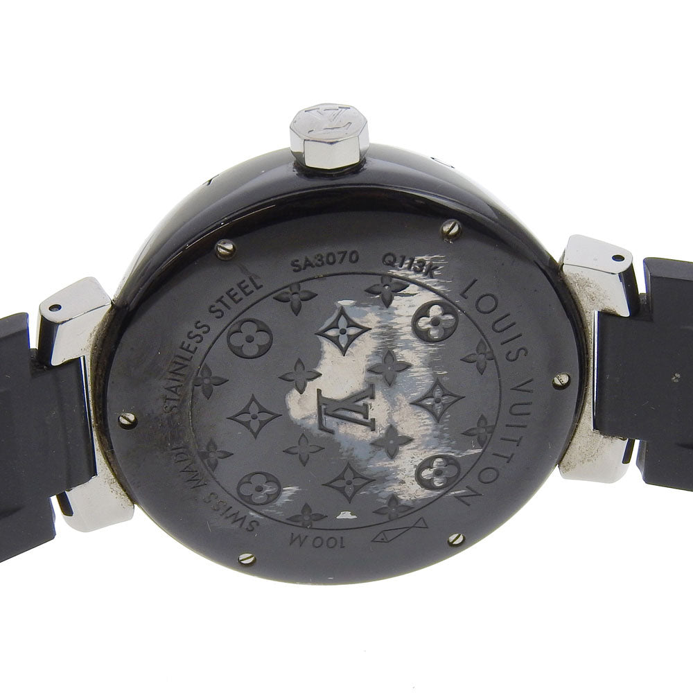 LOUIS VUITTON Watches Mechanical Automatic Q113K Stainless Steel, Rubber Silver Tambour GMT black dial mens Used Authentic