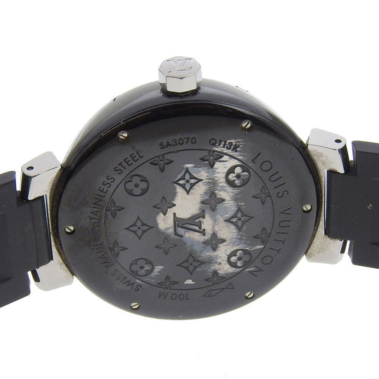 LOUIS VUITTON Watches Mechanical Automatic Q113K Stainless Steel, Rubber Silver Tambour GMT black dial mens Used Authentic