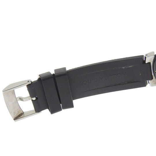 LOUIS VUITTON Watches Mechanical Automatic Q113K Stainless Steel, Rubber Silver Tambour GMT black dial mens Used Authentic