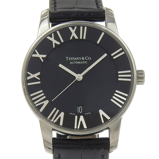 TIFFANY&Co. Watches Mechanical Automatic Z1810.68.10A10A00A Stainless Steel , Embossed Leather Silver Atlas Dome black dial mens Used Authentic