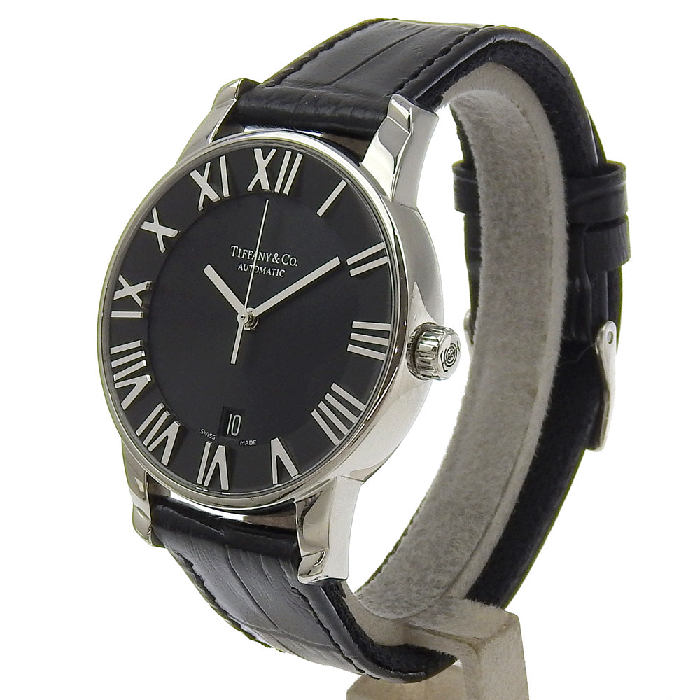 TIFFANY&Co. Watches Mechanical Automatic Z1810.68.10A10A00A Stainless Steel , Embossed Leather Silver Atlas Dome black dial mens Used Authentic