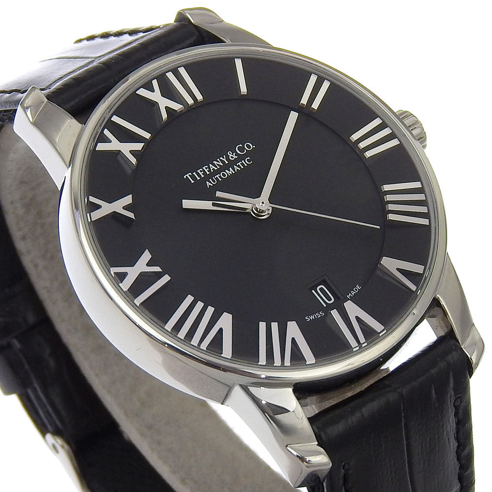 TIFFANY&Co. Watches Mechanical Automatic Z1810.68.10A10A00A Stainless Steel , Embossed Leather Silver Atlas Dome black dial mens Used Authentic