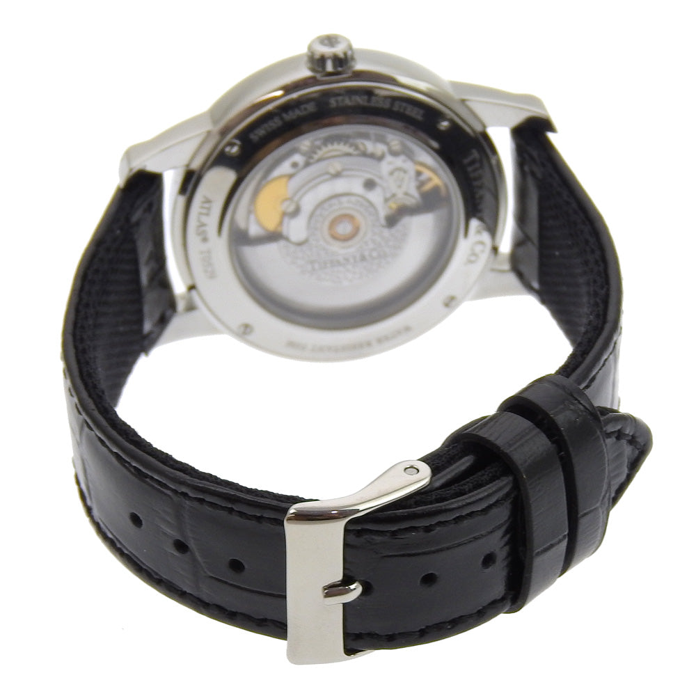 TIFFANY&Co. Watches Mechanical Automatic Z1810.68.10A10A00A Stainless Steel , Embossed Leather Silver Atlas Dome black dial mens Used Authentic
