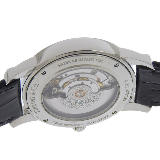 TIFFANY&Co. Watches Mechanical Automatic Z1810.68.10A10A00A Stainless Steel , Embossed Leather Silver Atlas Dome black dial mens Used Authentic