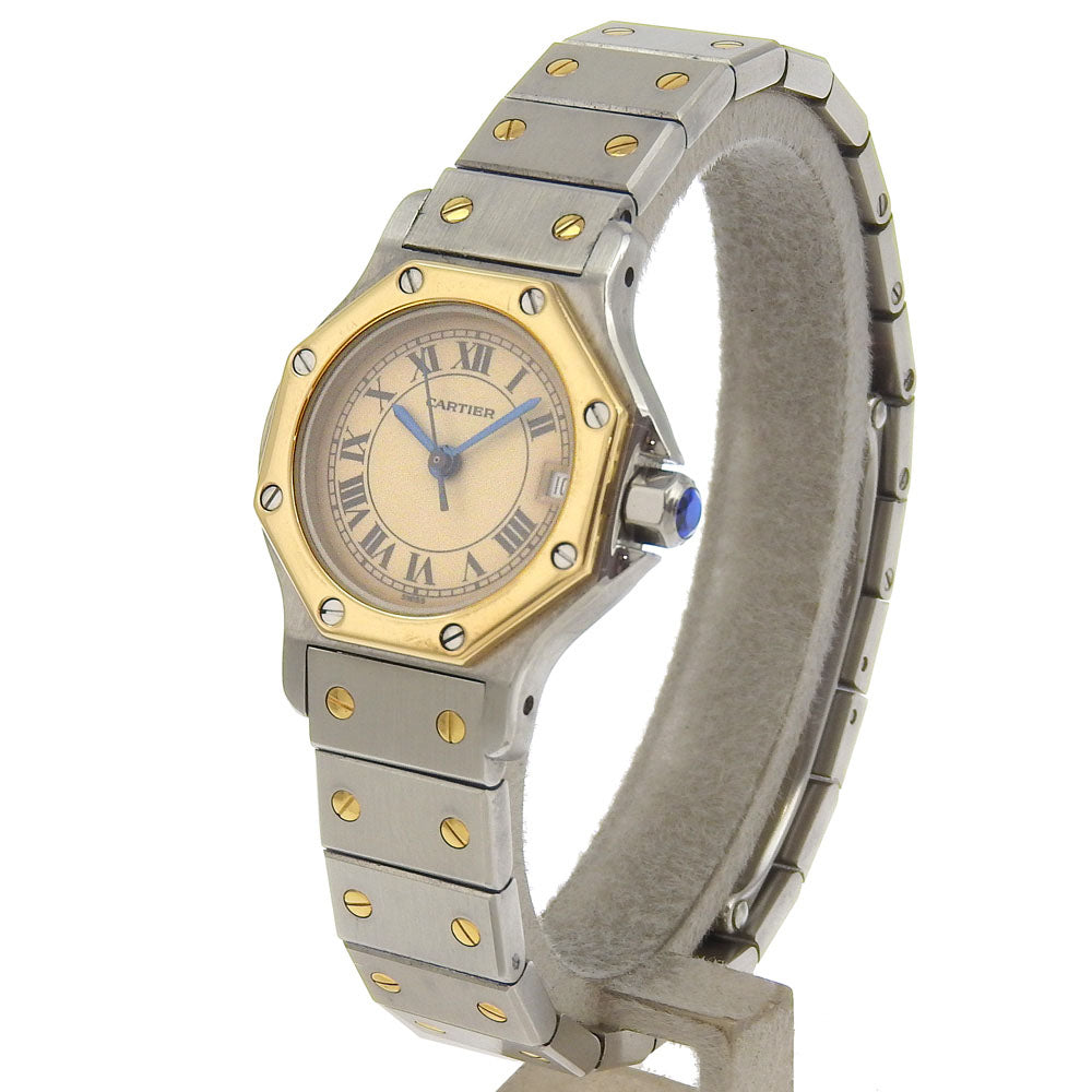 CARTIER Watches Quartz W2001683 Stainless Steel , YG Silver Date Santos Octagon SM Ivory dial Women Used Authentic