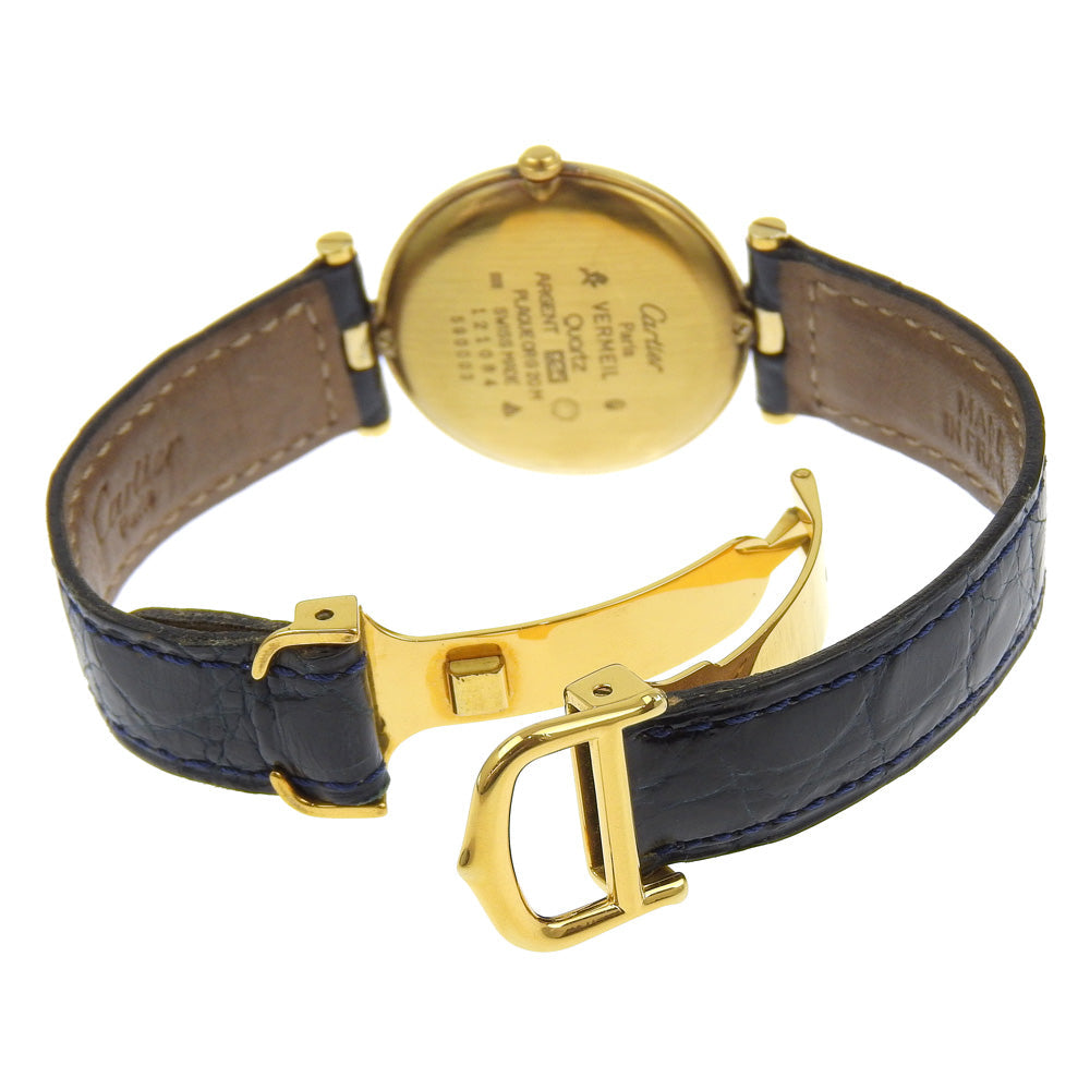 CARTIER Watches Quartz 590003 Silver925, embossed leather gold Vermeille Mast Vendome gold dial Women Used Authentic