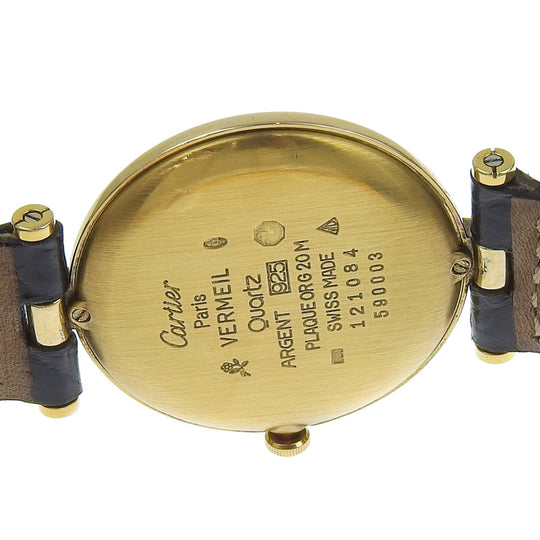 CARTIER Watches Quartz 590003 Silver925, embossed leather gold Vermeille Mast Vendome gold dial Women Used Authentic