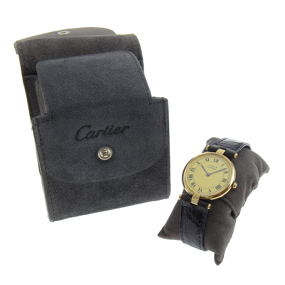 CARTIER Watches Quartz 590003 Silver925, embossed leather gold Vermeille Mast Vendome gold dial Women Used Authentic