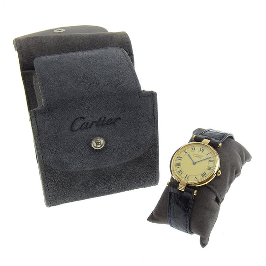 CARTIER Watches Quartz 590003 Silver925, embossed leather gold Vermeille Mast Vendome gold dial Women Used Authentic