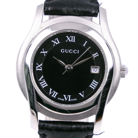 GUCCI Watches Quartz 5500L Stainless Steel , Leather Silver black dial Women Used Authentic