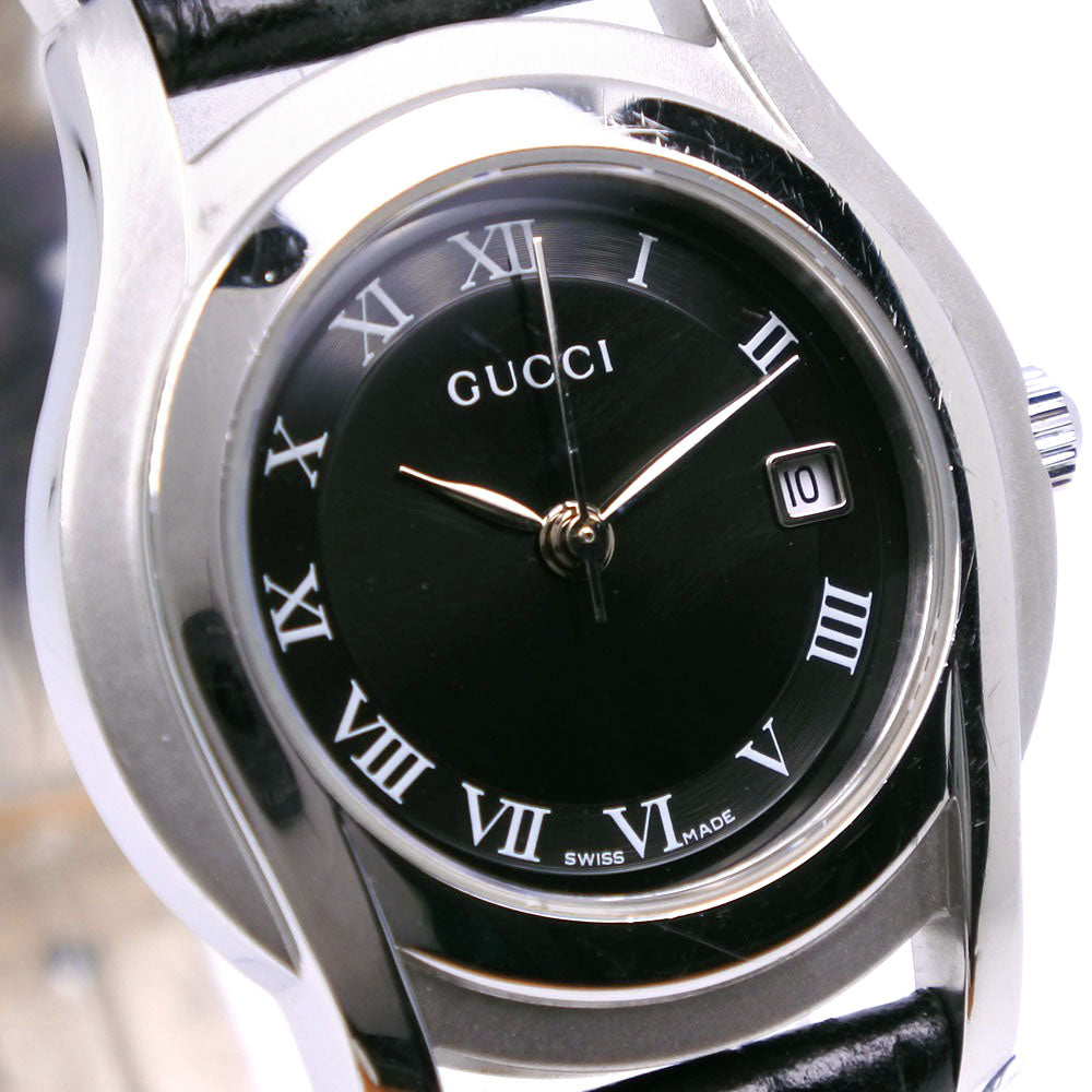 GUCCI Watches Quartz 5500L Stainless Steel , Leather Silver black dial Women Used Authentic