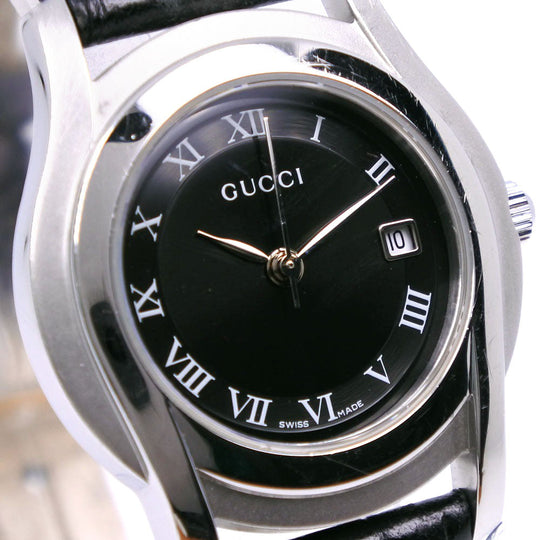 GUCCI Watches Quartz 5500L Stainless Steel , Leather Silver black dial Women Used Authentic